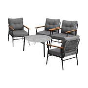 5pc Outdoor Patio Setting 70cm Table Grey and Black Armchairs