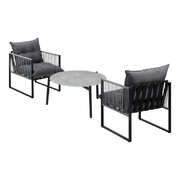 3PCS Outdoor Patio Set Grey 70cm Table Cushioned Armchairs