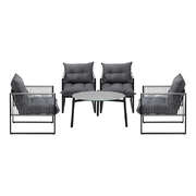 5PCS Outdoor Patio Set Grey 70cm Table Cushioned Armchairs