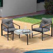 3PC Outdoor Patio Set 70CM Round Table with 2 Armchairs