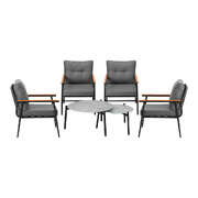 6PCS Outdoor Patio Set Grey Table Set with Black Chairs
