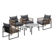 6PCS Outdoor Patio Set with Rattan Chairs & Grey Coffee Table for Garden