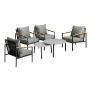 6PCS Outdoor Lounge Set with Grey Chairs & 50/70cm Coffee Table for Patio