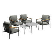 6PCS Outdoor Lounge Set Grey Coffee Table with Rattan Chairs Patio Garden