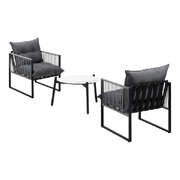 3PCS Outdoor Patio Set 50cm White Table Cushioned Armchairs