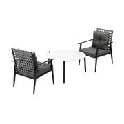 3pc Outdoor Patio Set 70CM White Marble Table Rattan Chairs