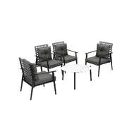 5PC Outdoor Patio Set 70CM White Marble Table with Rattan Chairs Garden