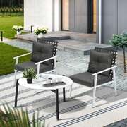 3pc Outdoor Lounge Sets 70CM White Round Table Rattan Chairs