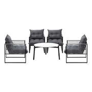 5PCS Outdoor Patio Set White 70cm Table Cushioned Armchairs