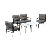 6 Piece Outdoor Patio Set White Table Set Black Armchairs