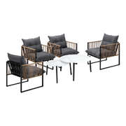 6PCS Outdoor Patio Furniture Set with White Rattan Chairs & Coffee Table