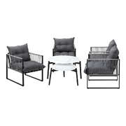 6PCS Outdoor Patio Set White Coffee Table Set Lounge Chairs