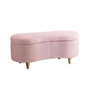 Storage Ottoman Cashew Teddy Boucle Chest Bench Stool Pink Fabric