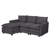 Modular 3-Seater Sofa Set Corduroy Couch with Ottoman Grey Thick Cushion 188cm