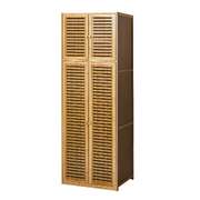 Bamboo Wardrobe 4 Door Storage Cabinet With Hanging Rod Natural Wood