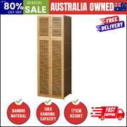 Bamboo Wardrobe 4 Door Storage Cabinet With Hanging Rod Natural Wood