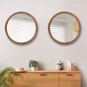 Round Wall Mirrors Walnut 70cm Set of 2 | EXTG