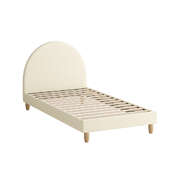 Bed Frame Single Size Arched Bedhead Beige Fabric