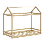 Kids Wooden Bed Frame House Frame Timber with Fence Single Natural