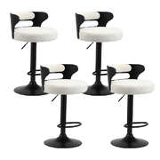 4x Bar Stools Gas Lift Swivel Chairs Wooden Boucle White