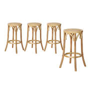 4x Bar Stools Dining Chair Rattan Seat Natural