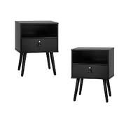 2X Bedside Tables with Leather Handle Black