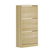 Shoe Rack Storage Cabinet 3 Compartments Natural