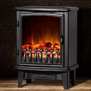 Devanti Electric Fireplace Heater Portable Fire Log Wood Effect Single Door 1800W Black