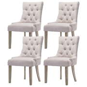 Set of 4 French Provincial Dining Chairs in Beige Linen  Elegant Vintage
