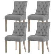 Set of 4 French Provincial Dining Chairs in Grey Linen  Elegant Upholstered Chairs