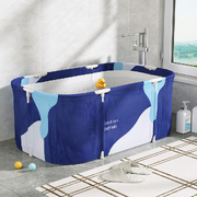 Foldable Bathtub PVC Spa Bucket Inflatable Cushion 114x62cm Navy Blue