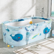 Foldable Bathtub PVC Spa Bucket Inflatable Cushion 132x65cm Blue
