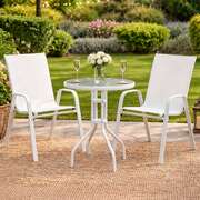 3PC Outdoor Bistro Set Table Chairs White | EXTG