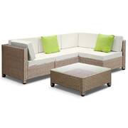 5 Piece PE Wicker Outdoor Sofa - Brown & Biege 