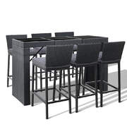 Outdoor Bar Set Table Chairs Stools Rattan Patio Furniture 6 Seaters