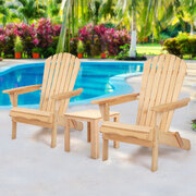 3 Piece Wooden Outdoor Lounge Beach Chair and Table Set