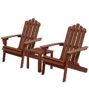 Gardeon 3PC Outdoor Setting Beach Chairs Table Wooden Adirondack Lounge Garden