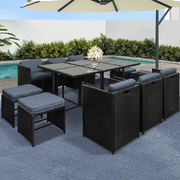 11 Piece PE Wicker Outdoor Dining Set - Black