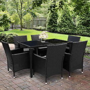 Outdoor Dining Set 7 Piece Wicker Lounge Setting Black