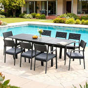 Outdoor dining set 9pcs aluminum extendable table chairs patio furniture