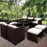 9 Piece Wicker Outdoor Dining Set - Brown & White