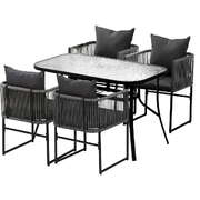  5PCS Outdoor Dining Set Table and Chairs Rope Patio Furniture Garden Black