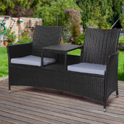 2 Seater Outdoor Wicker Bench - Black