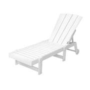 Sun Lounge Outdoor Beach Chair HDPE Patio Lounger With Wheels White