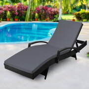 Adjustable Wicker Beach Chair Patio Lounger Black