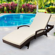 Adjustable Wicker Beach Chair Patio Lounger Brown