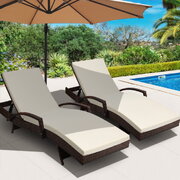 2Pc Adjustable Wicker Beach Chair Patio Lounger Brown