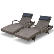 Sun Lounge Setting Grey Wicker Day Bed Outdoor Furniture Garden Patio