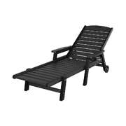  Sun Lounge Lounger Beach Chair HDPE Patio Outdoor Furniture with Wheels - Black
