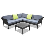 6 Piece Outdor Wicker Sofa Lounge Pool Set - Black